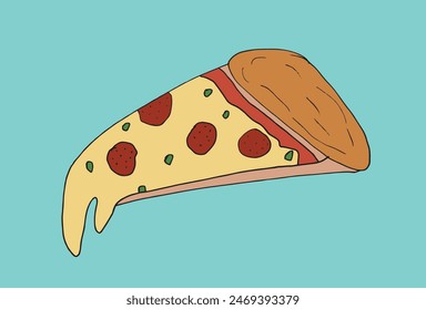 Outline illustration vector image of a  pizza.
Hand drawn artwork of a pizza slices.
Simple cute original logo.
Hand drawn vector illustration for posters.