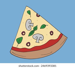 Outline illustration vector image of a  pizza.
Hand drawn artwork of a pizza slices.
Simple cute original logo.
Hand drawn vector illustration for posters.