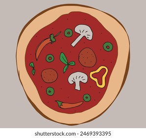 Outline illustration vector image of a  pizza.
Hand drawn artwork of a pizza slices.
Simple cute original logo.
Hand drawn vector illustration for posters.