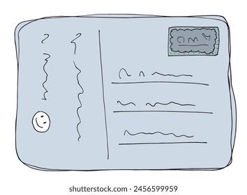 Outline illustration vector image of a postcard.
Hand drawn artwork of a posrcard.
Simple cute original logo.
Hand drawn vector illustration for posters.
