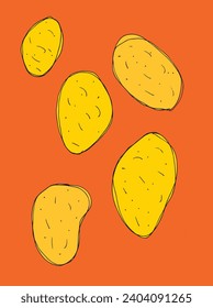Outline illustration vector image of a potato.
Hand drawn artwork of a potatos.
Simple cute original logo.
Hand drawn vector illustration for posters