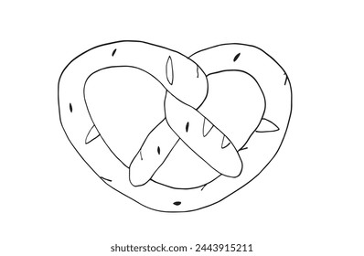 Outline illustration vector image of a  pretzel.
Hand drawn artwork of a pretzel.
Simple cute original logo.
Hand drawn vector illustration for posters.