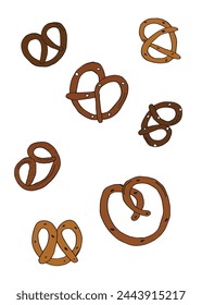 Outline illustration vector image of a  pretzel.
Hand drawn artwork of a pretzel.
Simple cute original logo.
Hand drawn vector illustration for posters.