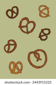 Outline illustration vector image of a  pretzel.
Hand drawn artwork of a pretzel.
Simple cute original logo.
Hand drawn vector illustration for posters.