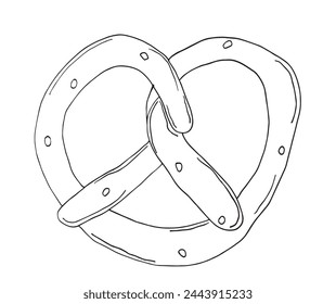 Outline illustration vector image of a  pretzel.
Hand drawn artwork of a pretzel.
Simple cute original logo.
Hand drawn vector illustration for posters.