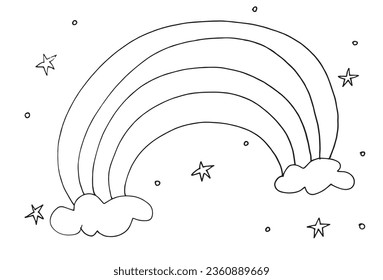 Outline illustration vector image of a rainbow.
Hand drawn artwork of a rainbow. 
Simple cute original logo.
Hand drawn vector illustration for posters, cards, t-shirts.