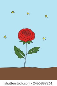 Umriss Illustration Vektorgrafik Bild einer Rosenblume.
Handgezeichnetes Kunstwerk einer schönen Rosenpflanze.
Einfaches, niedliches Original-Logo.
Handgezeichnete Vektorillustration für Poster.