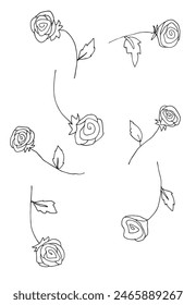Ilustración de contorno Imagen de Vector de una flor de rosa.
Obra de arte dibujada a mano de una hermosa planta de rosas.
Simple lindo logotipo original.
Ilustración vectorial dibujada a mano para carteles.