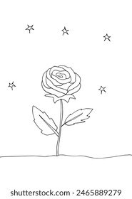Outline illustration vector image of a rose flower.
Hand drawn artwork of a beautiful rose plant.
Simple cute original logo.
Hand drawn vector illustration for posters.