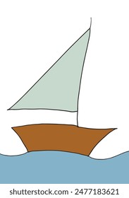 Outline illustration vector image of a sailing boat.
Hand drawn artwork of a ship for sailing.
Simple cute original logo.
Hand drawn vector illustration for posters.