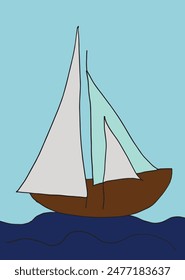 Outline illustration vector image of a sailing boat.
Hand drawn artwork of a ship for sailing.
Simple cute original logo.
Hand drawn vector illustration for posters.
