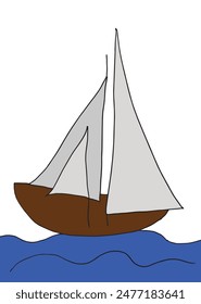 Outline illustration vector image of a sailing boat.
Hand drawn artwork of a ship for sailing.
Simple cute original logo.
Hand drawn vector illustration for posters.