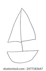 Outline illustration vector image of a sailing boat.
Hand drawn artwork of a ship for sailing.
Simple cute original logo.
Hand drawn vector illustration for posters.
