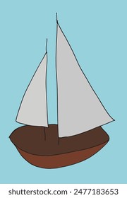Outline illustration vector image of a sailing boat.
Hand drawn artwork of a ship for sailing.
Simple cute original logo.
Hand drawn vector illustration for posters.