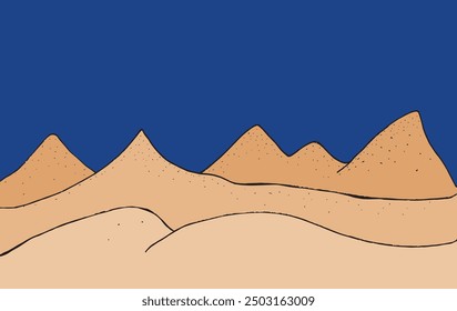 Outline illustration vector image of a sand dunes.
Hand drawn artwork of a sand dunes.
Simple cute original logo.
Hand drawn vector illustration for posters.