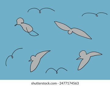 Outline illustration vector image of a seagull.
Hand drawn artwork of a seagull.
Simple cute original logo.
Hand drawn vector illustration for posters.