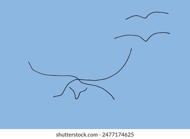 Outline illustration vector image of a seagull.
Hand drawn artwork of a seagull.
Simple cute original logo.
Hand drawn vector illustration for posters.