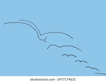 Outline illustration vector image of a seagull.
Hand drawn artwork of a seagull.
Simple cute original logo.
Hand drawn vector illustration for posters.