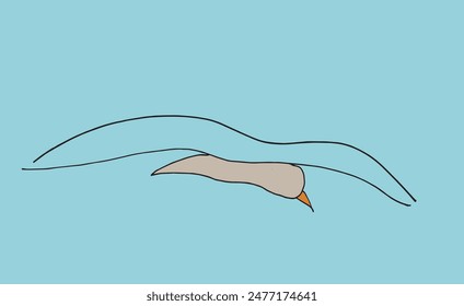 Outline illustration vector image of a seagull.
Hand drawn artwork of a seagull.
Simple cute original logo.
Hand drawn vector illustration for posters.