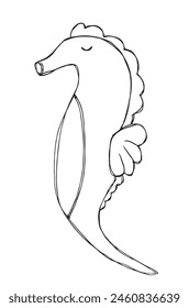 Outline illustration vector image of a seahorse.
Hand drawn artwork of a seahorse.
Simple cute original logo.
Hand drawn vector illustration for posters.