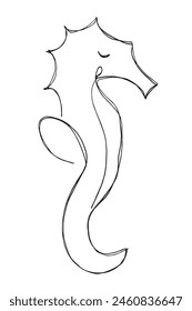Outline illustration vector image of a seahorse.
Hand drawn artwork of a seahorse.
Simple cute original logo.
Hand drawn vector illustration for posters.