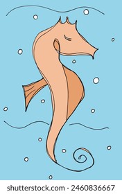 Outline illustration vector image of a seahorse.
Hand drawn artwork of a seahorse.
Simple cute original logo.
Hand drawn vector illustration for posters.