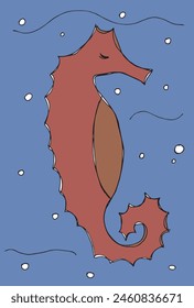 Outline illustration vector image of a seahorse.
Hand drawn artwork of a seahorse.
Simple cute original logo.
Hand drawn vector illustration for posters.