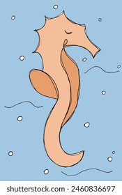 Outline illustration vector image of a seahorse.
Hand drawn artwork of a seahorse.
Simple cute original logo.
Hand drawn vector illustration for posters.