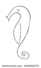 Outline illustration vector image of a seahorse.
Hand drawn artwork of a seahorse.
Simple cute original logo.
Hand drawn vector illustration for posters.