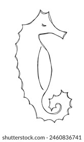 Outline illustration vector image of a seahorse.
Hand drawn artwork of a seahorse.
Simple cute original logo.
Hand drawn vector illustration for posters.