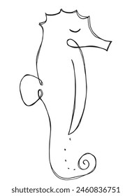 Outline illustration vector image of a seahorse.
Hand drawn artwork of a seahorse.
Simple cute original logo.
Hand drawn vector illustration for posters.