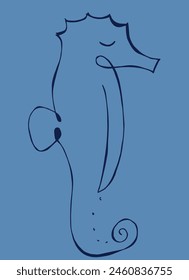 Outline illustration vector image of a seahorse.
Hand drawn artwork of a seahorse.
Simple cute original logo.
Hand drawn vector illustration for posters.