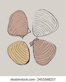 Outline illustration vector image of a seashell.
Hand drawn artwork of a seashells.
Simple cute original logo.
Hand drawn vector illustration for posters.