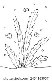Outline illustration vector image of a seaweed.
Hand drawn artwork of a seaweed.
Simple cute original logo.
Hand drawn vector illustration for posters.