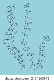 Outline illustration vector image of a seaweed.
Hand drawn artwork of a seaweed.
Simple cute original logo.
Hand drawn vector illustration for posters.