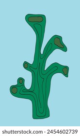 Ilustración de contorno Imagen de Vector de un alga marina.
Obra de arte dibujada a mano de un alga.
Simple lindo logotipo original.
Ilustración vectorial dibujada a mano para carteles.