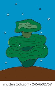 Ilustración de contorno Imagen de Vector de un alga marina.
Obra de arte dibujada a mano de un alga.
Simple lindo logotipo original.
Ilustración vectorial dibujada a mano para carteles.