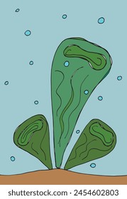 Ilustración de contorno Imagen de Vector de un alga marina.
Obra de arte dibujada a mano de un alga.
Simple lindo logotipo original.
Ilustración vectorial dibujada a mano para carteles.