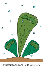 Ilustración de contorno Imagen de Vector de un alga marina.
Obra de arte dibujada a mano de un alga.
Simple lindo logotipo original.
Ilustración vectorial dibujada a mano para carteles.