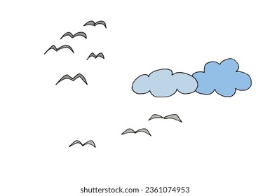 Illustration abstraite image vectorielle d'un ciel avec des oiseaux.
OEuvre d'art dessinée à la main d'un ciel avec des oiseaux. 
Simple joli logo original.
Illustration vectorielle dessinée à la main pour les affiches, les cartes, les t-shirts.