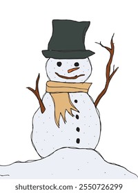 Outline illustration vector image of a snowman.
Hand drawn artwork of a snowman.
Simple cute original logo.
Hand drawn vector illustration for posters.