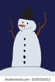 Outline illustration vector image of a snowman.
Hand drawn artwork of a snowman.
Simple cute original logo.
Hand drawn vector illustration for posters.