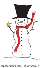 Outline illustration vector image of a snowman.
Hand drawn artwork of a snowman.
Simple cute original logo.
Hand drawn vector illustration for posters.