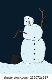 Outline illustration vector image of a snowman.
Hand drawn artwork of a snowman.
Simple cute original logo.
Hand drawn vector illustration for posters.