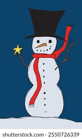 Outline illustration vector image of a snowman.
Hand drawn artwork of a snowman.
Simple cute original logo.
Hand drawn vector illustration for posters.