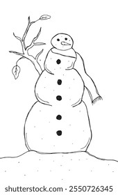 Outline illustration vector image of a snowman.
Hand drawn artwork of a snowman.
Simple cute original logo.
Hand drawn vector illustration for posters.