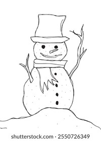 Outline illustration vector image of a snowman.
Hand drawn artwork of a snowman.
Simple cute original logo.
Hand drawn vector illustration for posters.