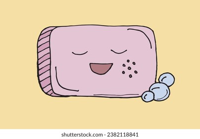 Outline illustration vector image of a soap.
Hand drawn artwork of a soap. 
Simple cute original logo.
Hand drawn vector illustration for posters, cards, t-shirts.
