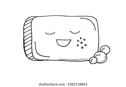 Outline illustration vector image of a soap.
Hand drawn artwork of a soap. 
Simple cute original logo.
Hand drawn vector illustration for posters, cards, t-shirts.