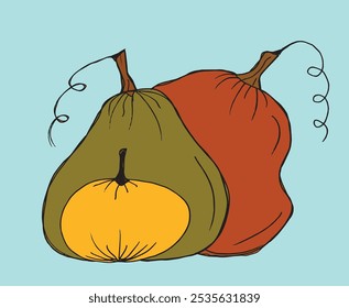 Outline illustration vector image of squashes and pumpkins.
Hand drawn artwork of a pumpkin.
Simple cute original logo.
Hand drawn vector illustration for posters.